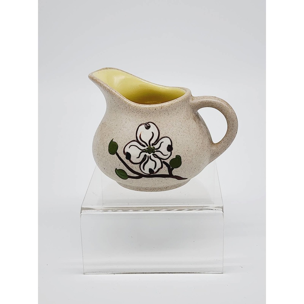 Vintage Pigeon Forge Pottery "Dogwood" Creamer, Yellow Interior, Signed. TN